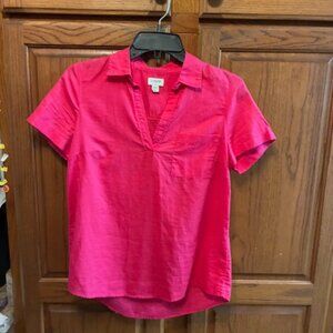 J Crew Women's Hot pink collared V neck Shirt Size XXS